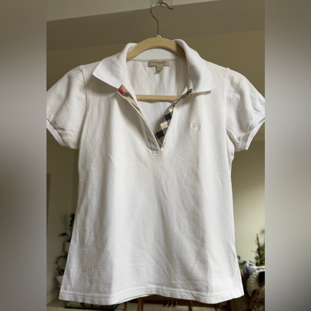 Burberry Ivory Polo with Signature Check Trim